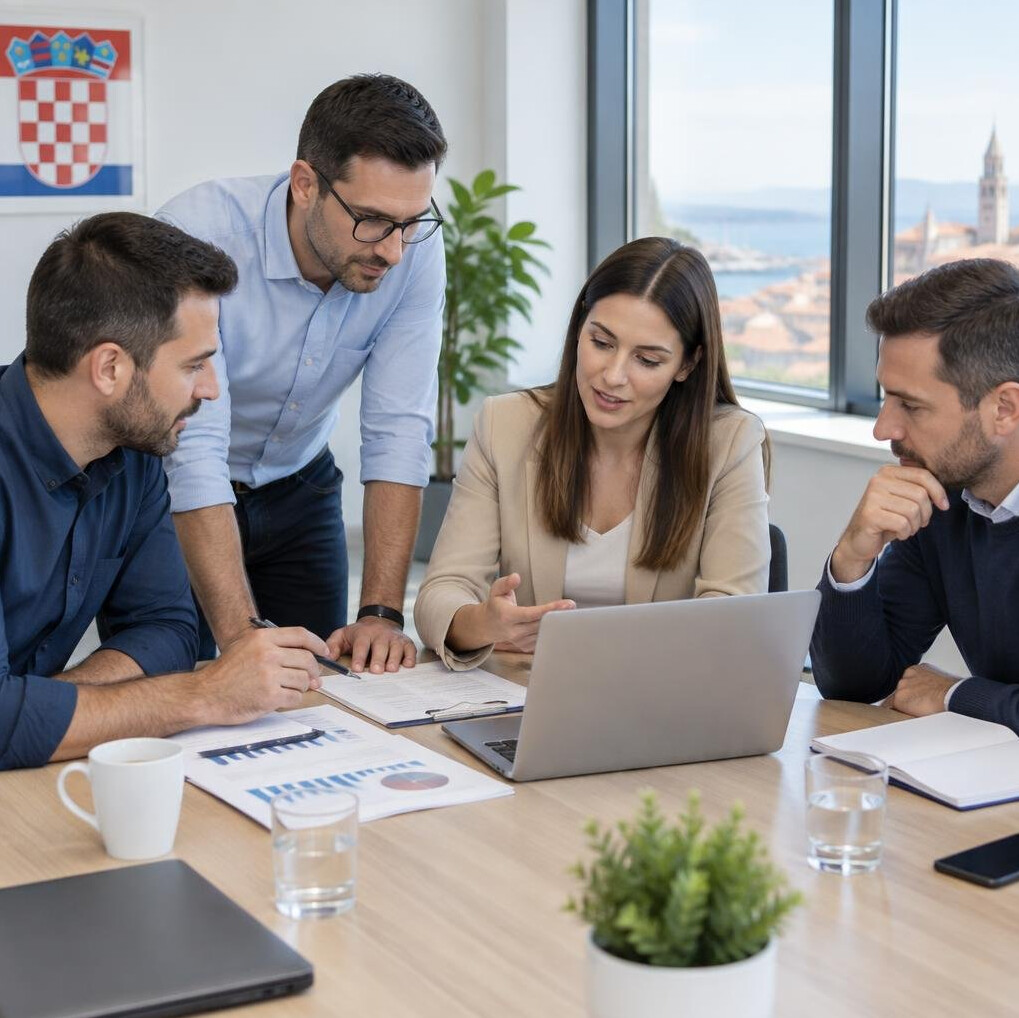 Team of professionals discussing around a table