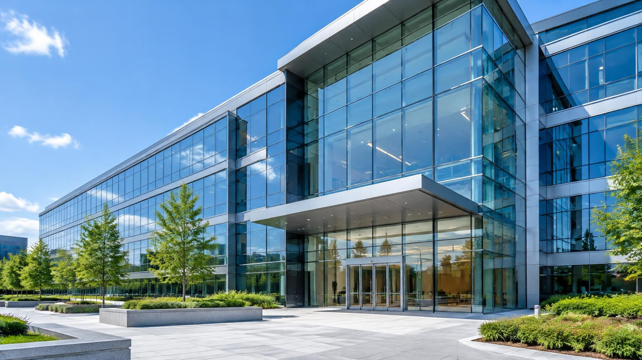 Modern glass office building exterior